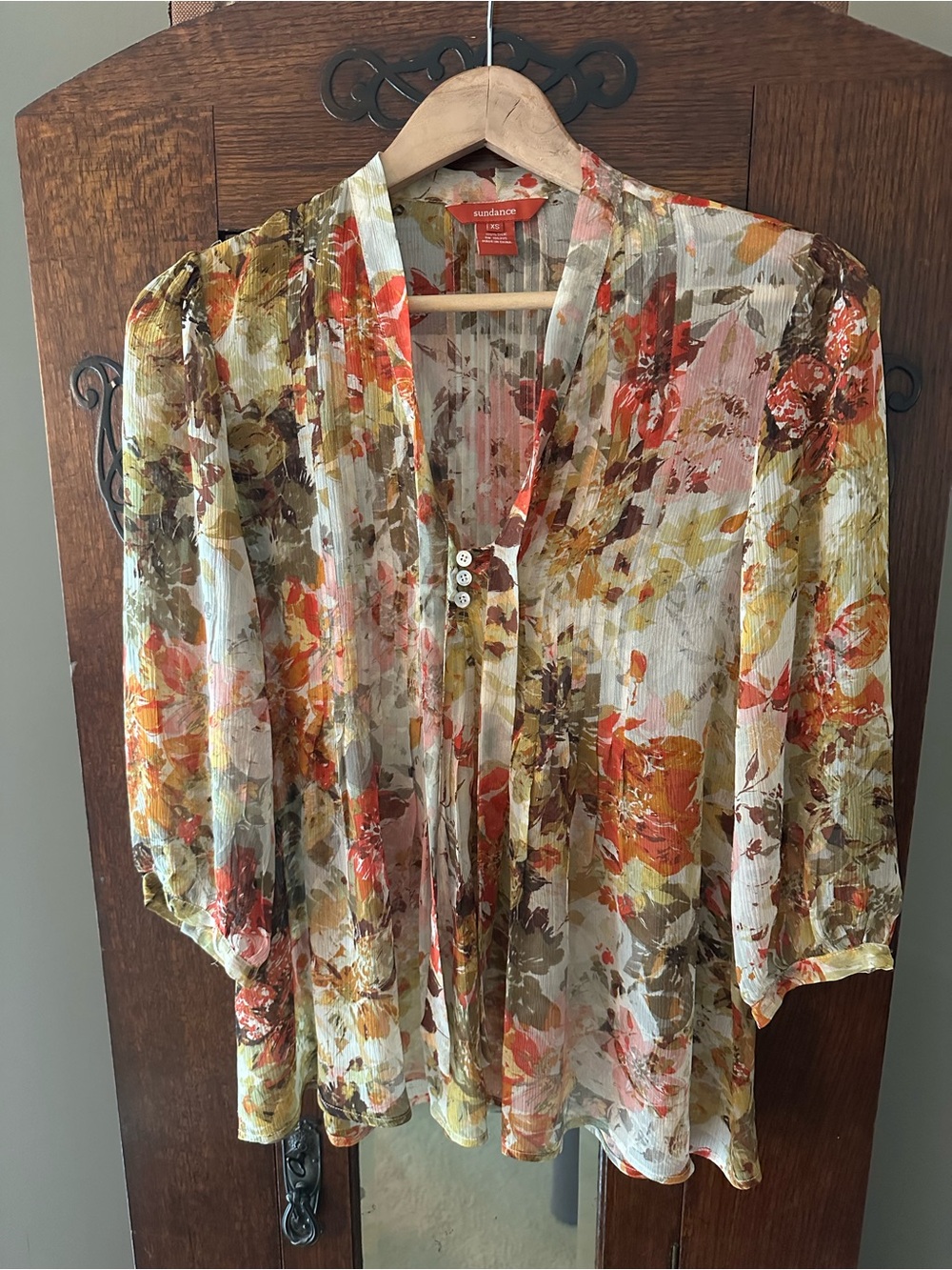 Sundance Silk Floral Sheer Button-Front Blouse - Size XS Romantic Cottagecore
